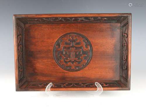 CHINESE WOODEN CARVED DRAGON TRAY