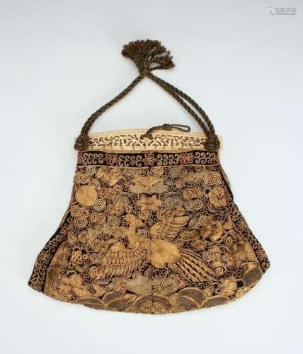 19TH C. EMBROIDERED CHINESE PURSE