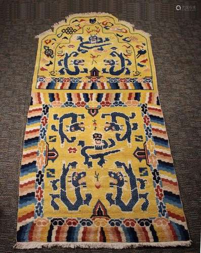 CHINESE DRAGON THRONE RUG, 20TH. C.