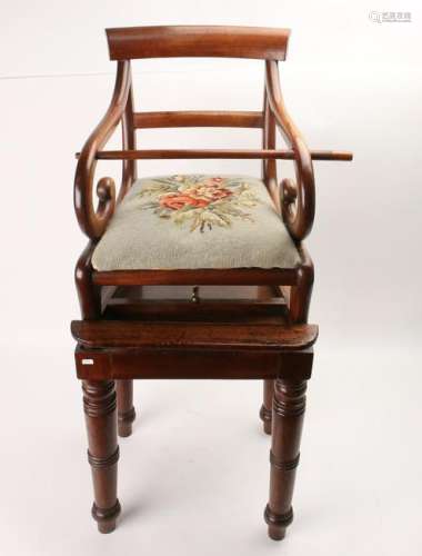 ANTIQUE CHILD'S MAHOGANY HIGH CHAIR