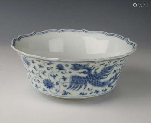 BLUE & WHITE PORCELAIN PHOENIX BOWL