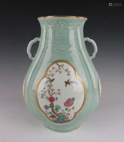 LOBED CELADON GARDEN VASE