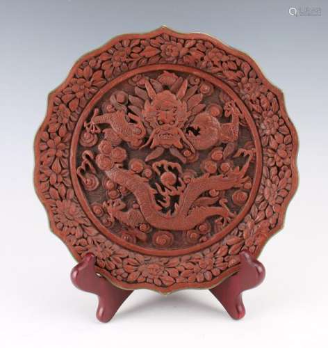 CINNABAR DRAGON PLATE WITH STAND