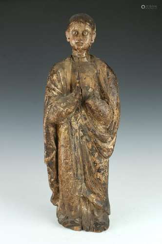 ANTIQUE WOODEN CARVED SAINT STATUE SANTOS