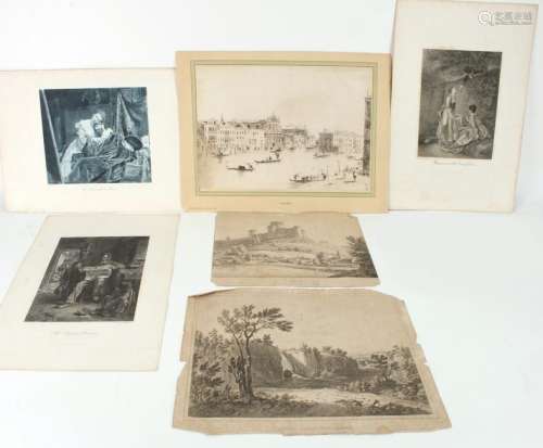 5 ANTIQUE PRINTS, GUARDI, C. BOURGEOIS