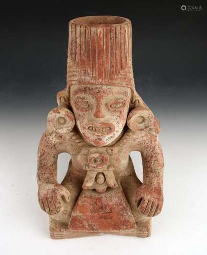 PRE COLOMBIAN STYLE SEATED CLAY FIGURE