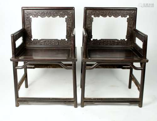 PAIR ZITAN OPEN BACK ARCHAIC DESIGN ROSE CHAIRS