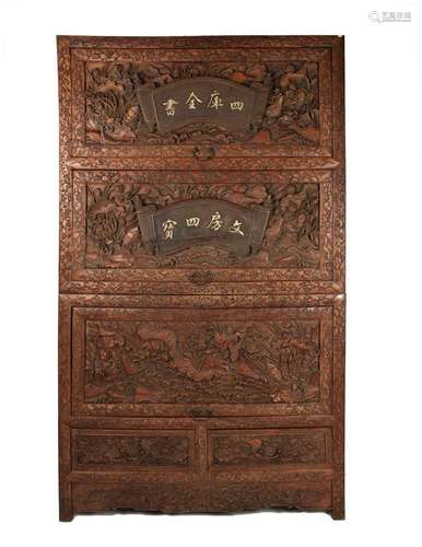 ELABORATELY CARVED HUANHUALI LOTUS CABINET