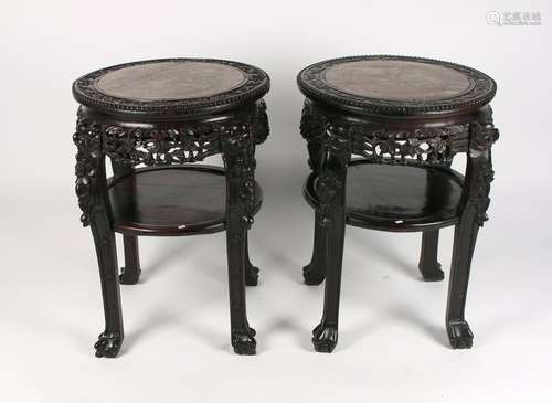 PAIR OF CARVED MARBLE END TABLES