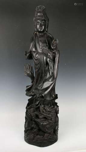 TALL CARVED ZITAN GUAN YIN