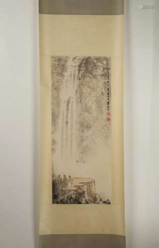SCROLL OF THREE SCHOLARS BY A WATERFALL