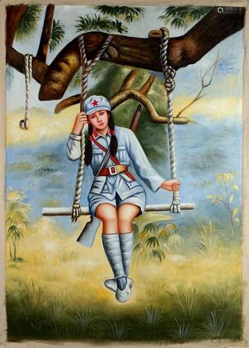 REVOLUTIONARY GIRL ON SWING ON CANVAS