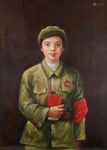 REVOLUTIONARY GIRL WITH LITTLE RED BOOK ON CANVAS