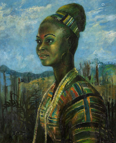 Portrait of Marianne  Benedict Chukwukadibia Enwonwu M.B.E(Nigerian, 1917-1994)