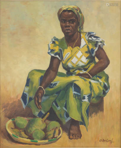 Portrait of a woman with green mangoes Aurel de Loof(Belgian, 1901-1982)