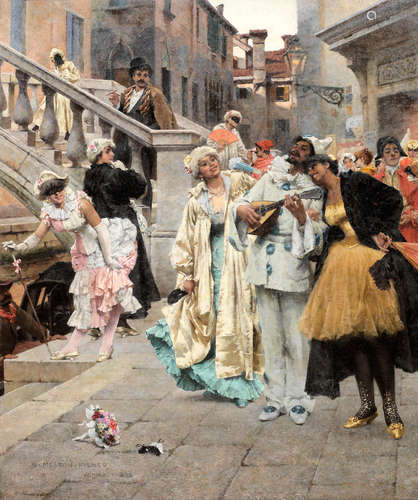 Samuel Melton Fisher, RA(British, 1859-1939) Revellers at the Carnival, Venice