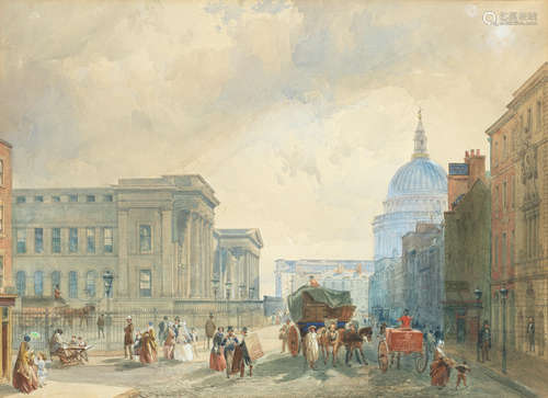 Edmund Walker(British, 1814-1882) The Quadrant, Regent Street; The Treasury, Whitehall; Greenwich Hospital; General Post Office, St. Martin le Grand; Westminster Abbey each 30.5 x 41cm (12 x 16 1/8in.)