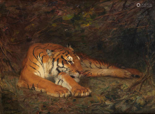 Gustave Surand(French, 1860-1937) Recumbent tiger