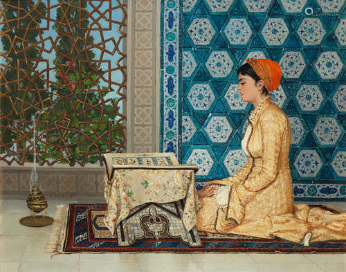 Osman Hamdi Bey(Turkish, 1842-1910) Young Woman Reading