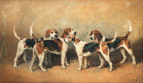 John Emms(British, 1843-1912) Four Hounds