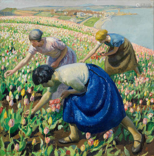 Harold Harvey(British, 1874-1941) Tulip pickers