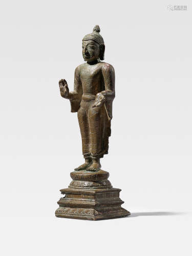 A COPPER ALLOY FIGURE OF BUDDHA  SOUTH INDIA, NAGAPATTINAM, 12TH/13TH CENTURY