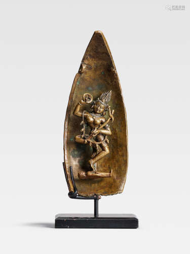 A SILVER INLAID BRASS FIGURE OF CHANDALI FROM A HEVAJRA LOTUS MANDALA  NORTHEASTERN INDIA, PALA PERIOD, 11TH/12TH CENTURY