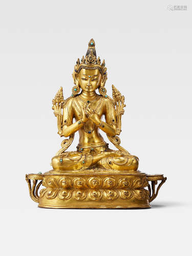 A GILT COPPER ALLOY FIGURE OF MAITREYA  CENTRAL TIBET, CIRCA 1430-1450