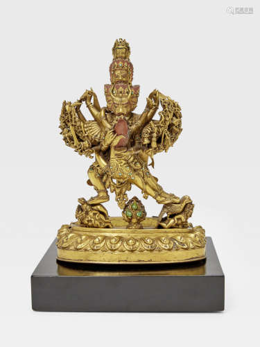 A GILT COPPER ALLOY FIGURE OF VAJRABHAIRAVA   TIBET OR MONGOLIA, 18TH CENTURY