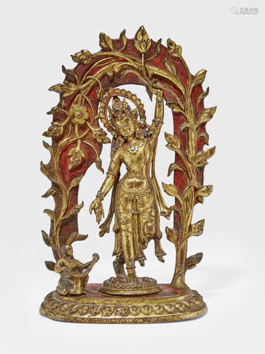 A GILT COPPER ALLOY SHRINE OF CHINTAMANI LOKESVARA  NEPAL, DATED 1705