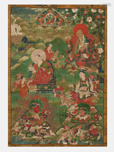 A THANGKA OF ARHATS PATANKA AND ABHEDA  TIBET, 19TH CENTURY