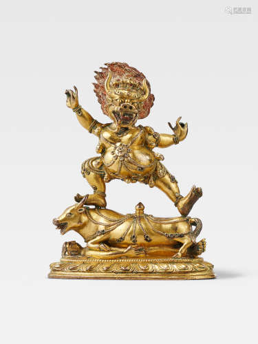 A GILT COPPER ALLOY FIGURE OF YAMA DHARMARAJA  QING DYNASTY, 18TH CENTURY