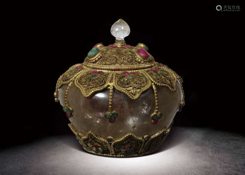 18世紀  水晶鑲寶石蓋罐