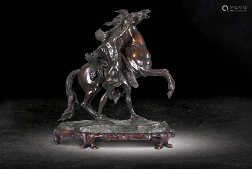 十九世紀  銅雕牽馬騎士擺件