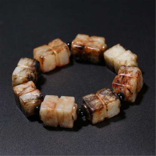 CHINESE ANCIENT JADE CUBIC BEAD BRACELET