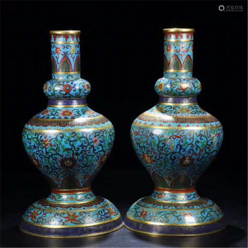 PAIR OF CHINESE CLOISONNE FLOWER VASES