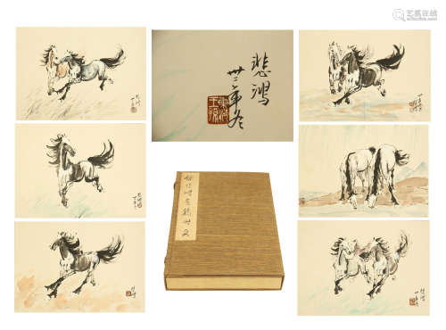 TWEENTY-THREE PAGES OF CHINESE ALBUM PAINTING OF HORSE