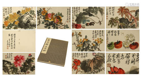 THIRTY-EIGHT PAGES OF CHINESE ALBUM PAINTING OF VEGETABLE WITH CALLIGRAPHY