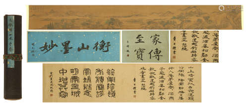 CHINESE HAND SCROLL PAINTING OF MOUNTAIN VIEWS WITH CALLIGRAPHY