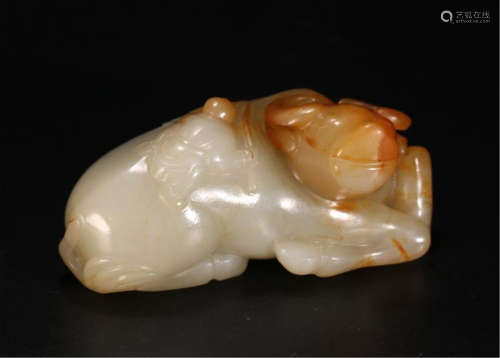 CHINESE NEPHRITE JADE BOY AND OX TABLE ITEM