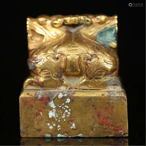 CHINESE GILT BRONZE DRAGON OFFICIAL SEAL