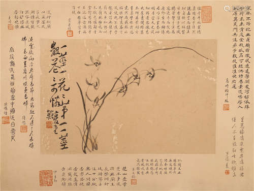 CHINESE SCROLL PAINTING OF ORCHID WITH CALLIGRAPHY
