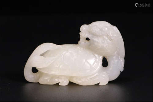 CHINESE WHITE JADE TURTLE DRAGON TABLE ITEM