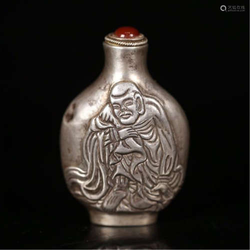 CHINESE SILVER LOHAN SNUFF BOTTLE