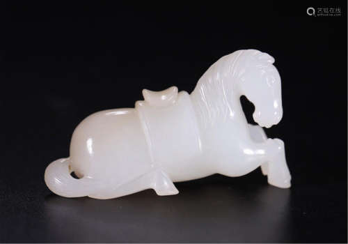 CHINESE WHITE JADE HORSE TABLE ITEM