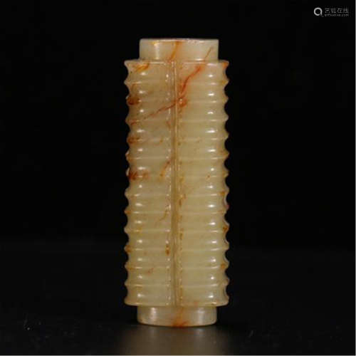 CHINESE ANCIENT JADE CONG SQUARE VASE