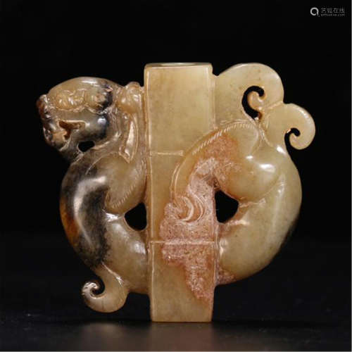CHINESE ANCIENT JADE DRAGON TABLE ITEM