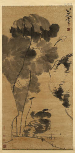CHINESE SCROLL PAINTING OF DUCK AND LOTUS
