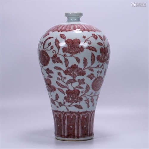 CHINESE PORCELAIN RED UNDER GLAZE FLOWER MEIPING VASE