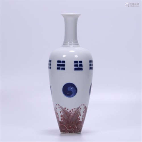 CHINESE PORCELAIN BLUE AND WHITE RED UNDER GLAZE VASE